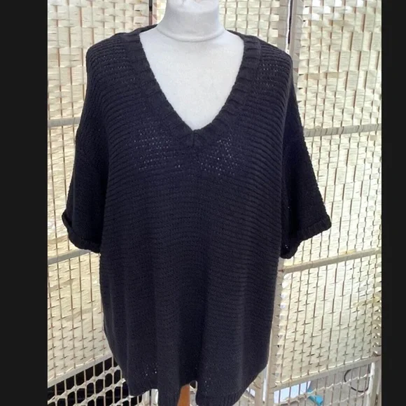 FAT FACE LOOSE KNIT Sweater TOP Grey Short Sleeve Cotton Blend Relaxed Small - Picture 1 of 5